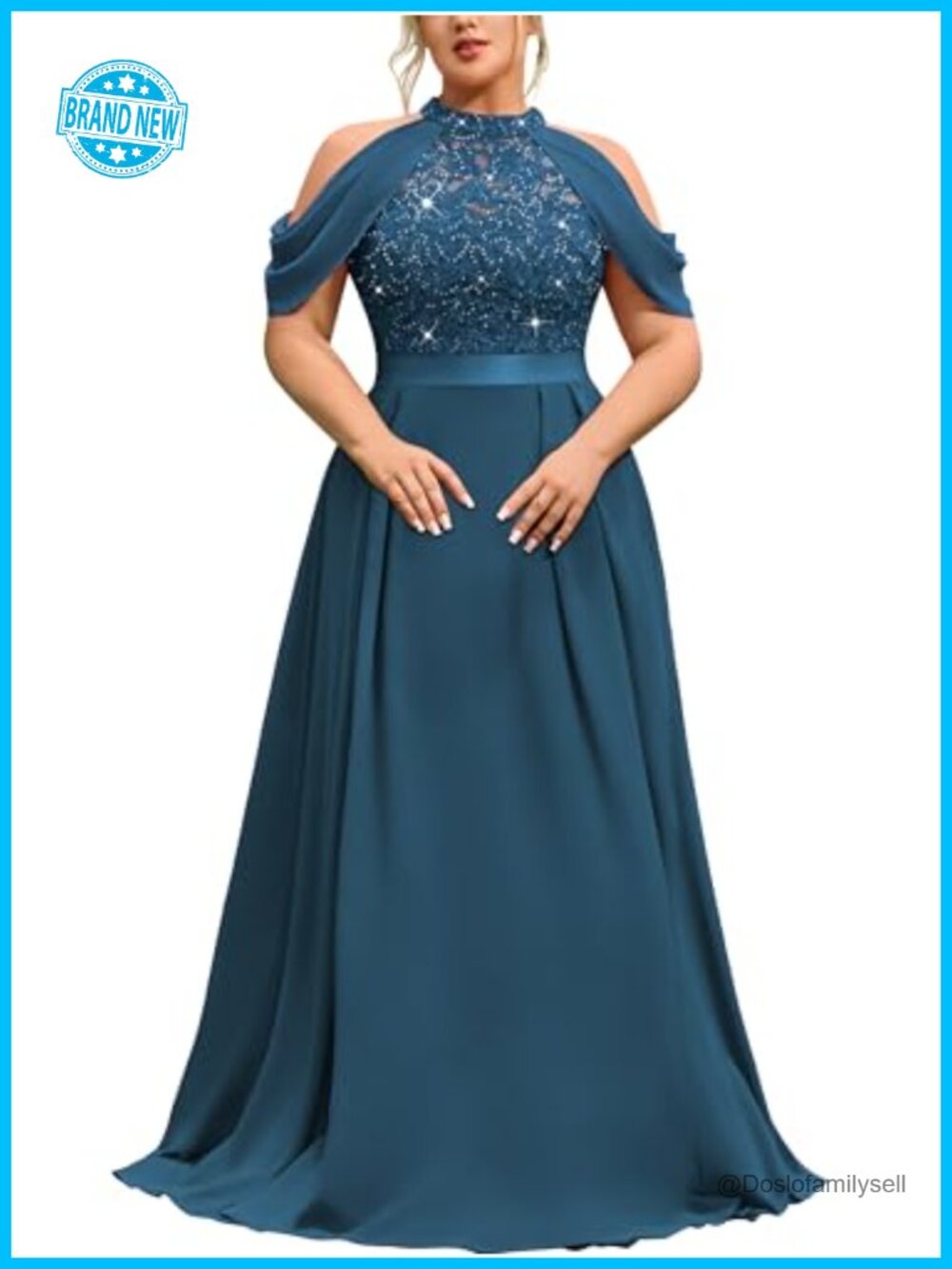 Plus Size Formal Wedding Guest Halter Cape Sleeve Maxi Dress